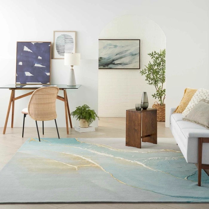 Contemporary & Transitional Rugs Prismatic PRS27 Lt. Grey - Grey & Aqua - Lt. Green Hand Tufted Rug