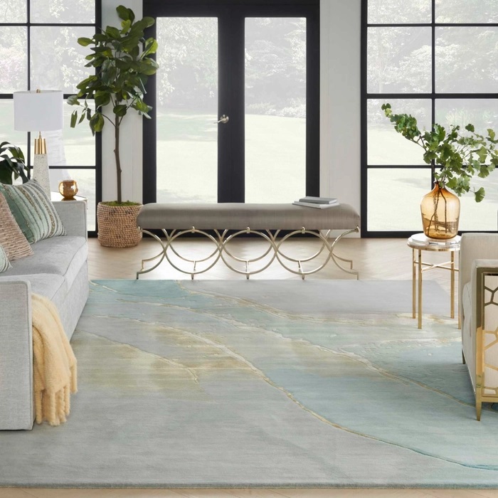 Contemporary & Transitional Rugs Prismatic PRS27 Lt. Grey - Grey & Aqua - Lt. Green Hand Tufted Rug