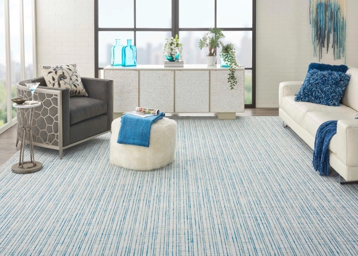 Custom & Wall to Wall Textureweave Teal Lt. Blue - Blue Machine Made Rug