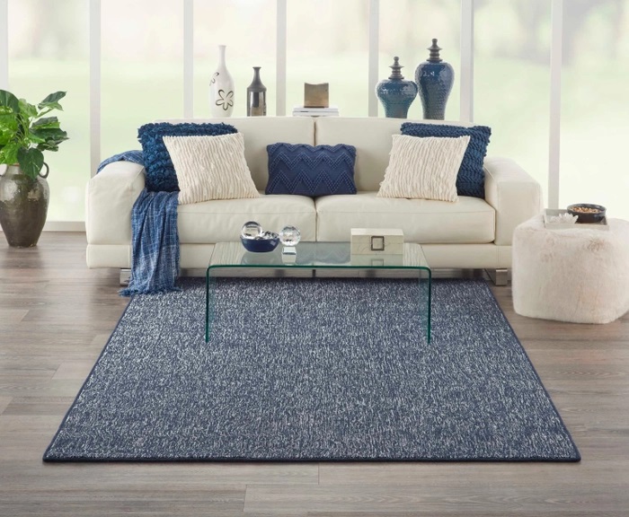 Custom & Wall to Wall Effervescence Ink Medium Blue - Navy & Lt. Blue - Blue Machine Made Rug