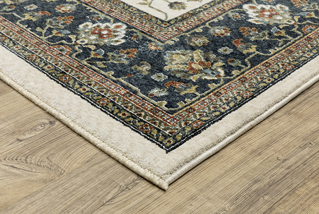 Traditional & Oriental Rugs Vivian VI02B Ivory - Beige & Medium Blue - Navy Machine Made Rug