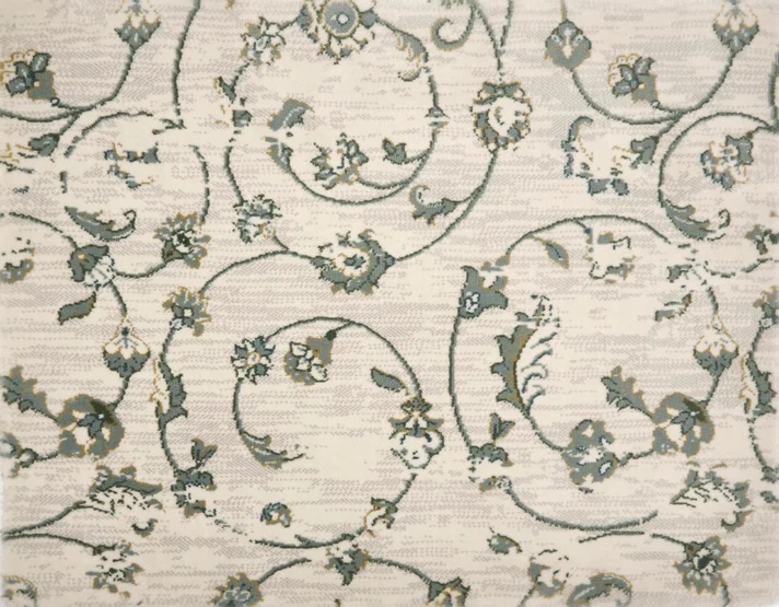 Custom & Wall to Wall Floretta Celadon Ivory - Beige & Aqua - Lt. Green Machine Made Rug