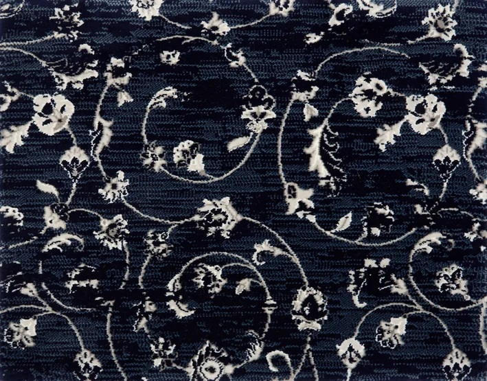 Custom & Wall to Wall Floretta Night Black - Charcoal & Medium Blue - Navy Machine Made Rug