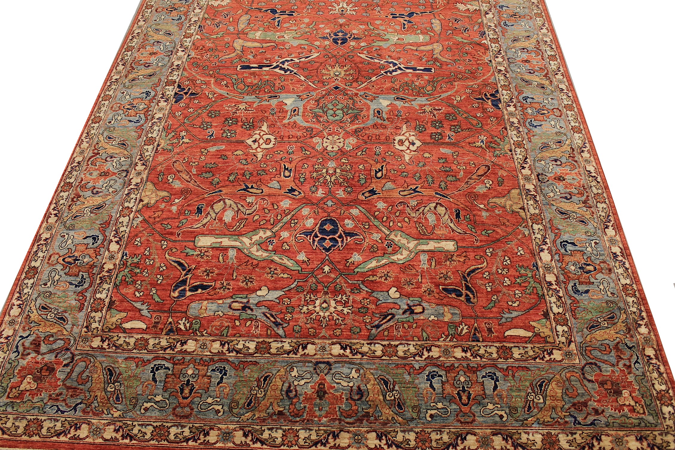 Traditional & Oriental Rugs Aryana 028855 Red - Burgundy & Aqua - Lt. Green Hand Knotted Rug