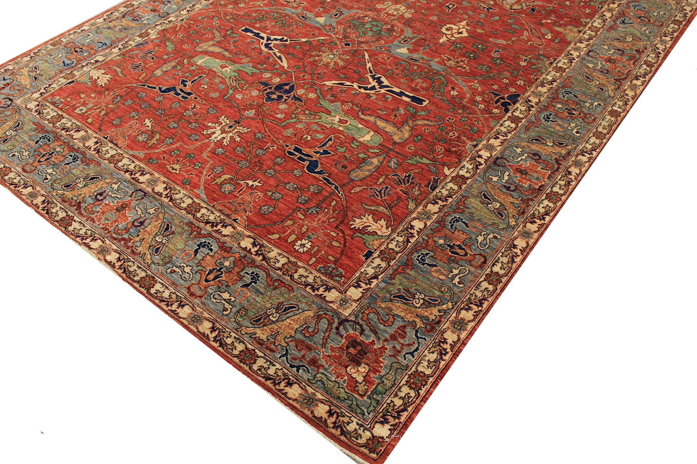 Traditional & Oriental Rugs Aryana 028855 Red - Burgundy & Aqua - Lt. Green Hand Knotted Rug