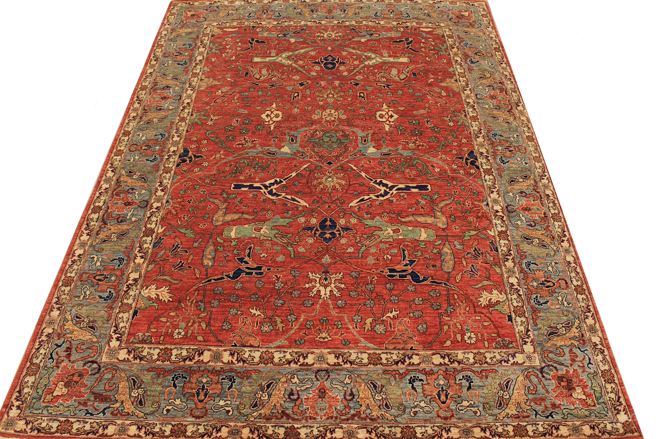 Traditional & Oriental Rugs Aryana 028855 Red - Burgundy & Aqua - Lt. Green Hand Knotted Rug