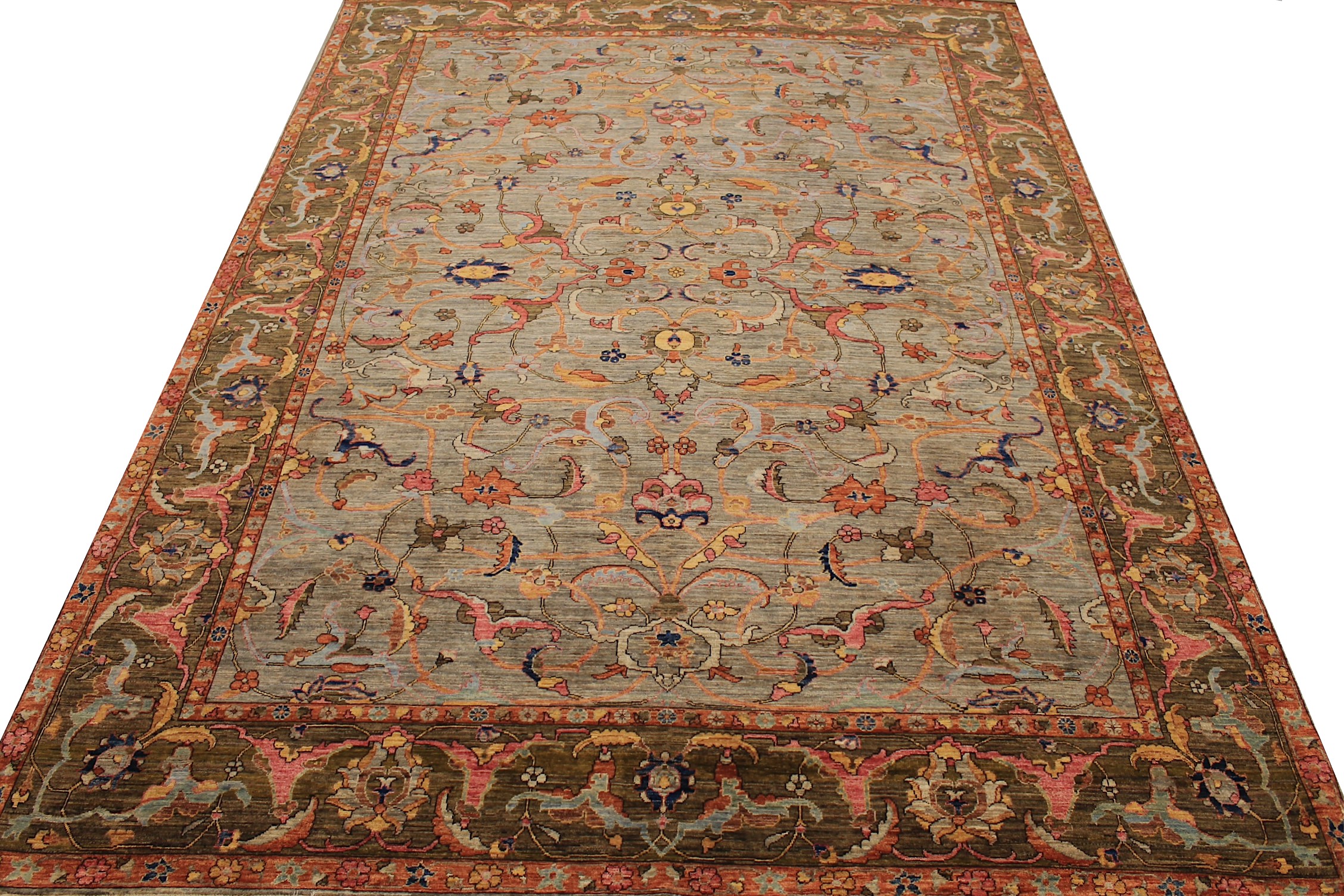 Traditional & Oriental Rugs Aryana 028846 Lt. Grey - Grey & Green Hand Knotted Rug