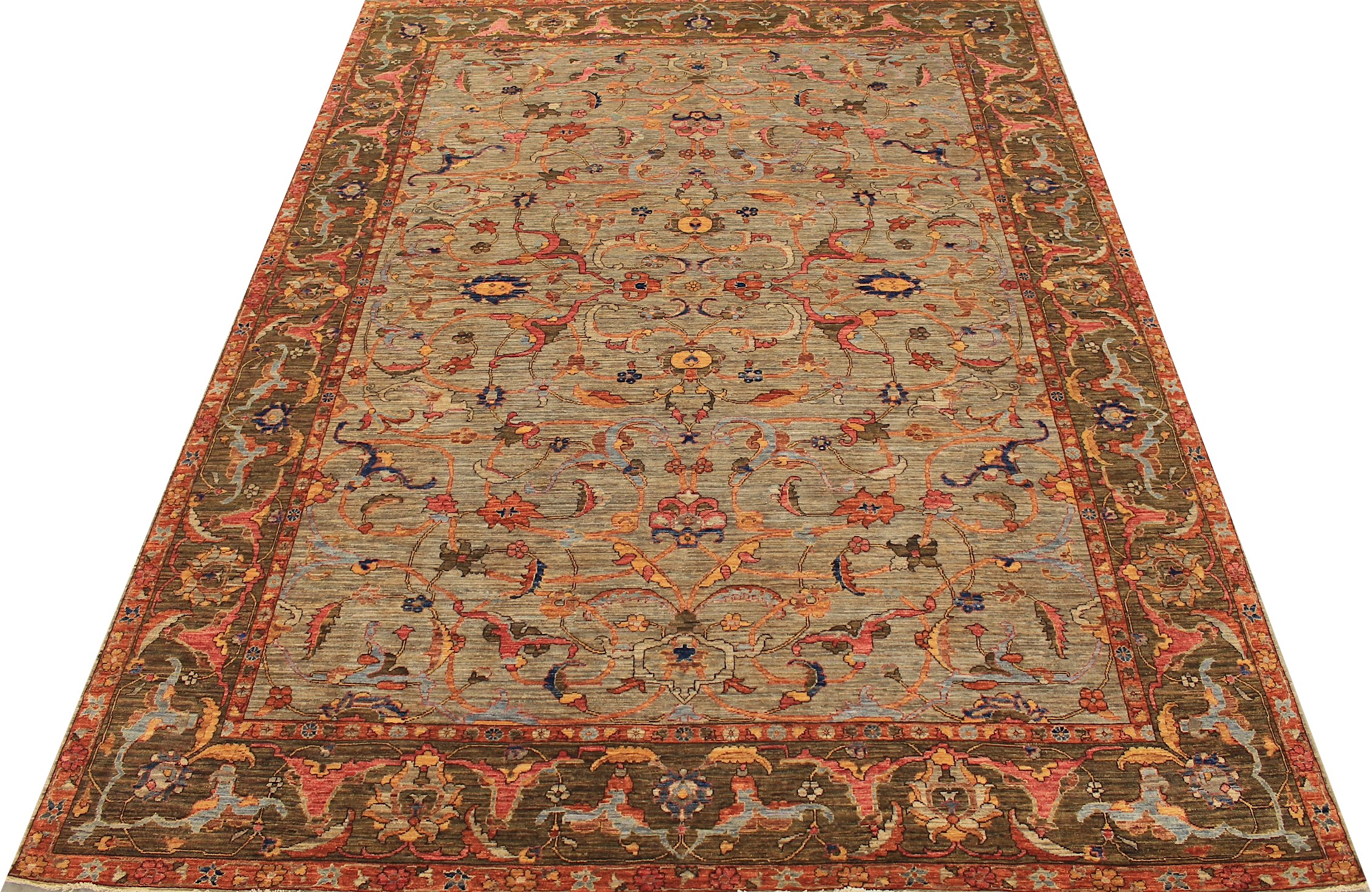 Traditional & Oriental Rugs Aryana 028846 Lt. Grey - Grey & Green Hand Knotted Rug