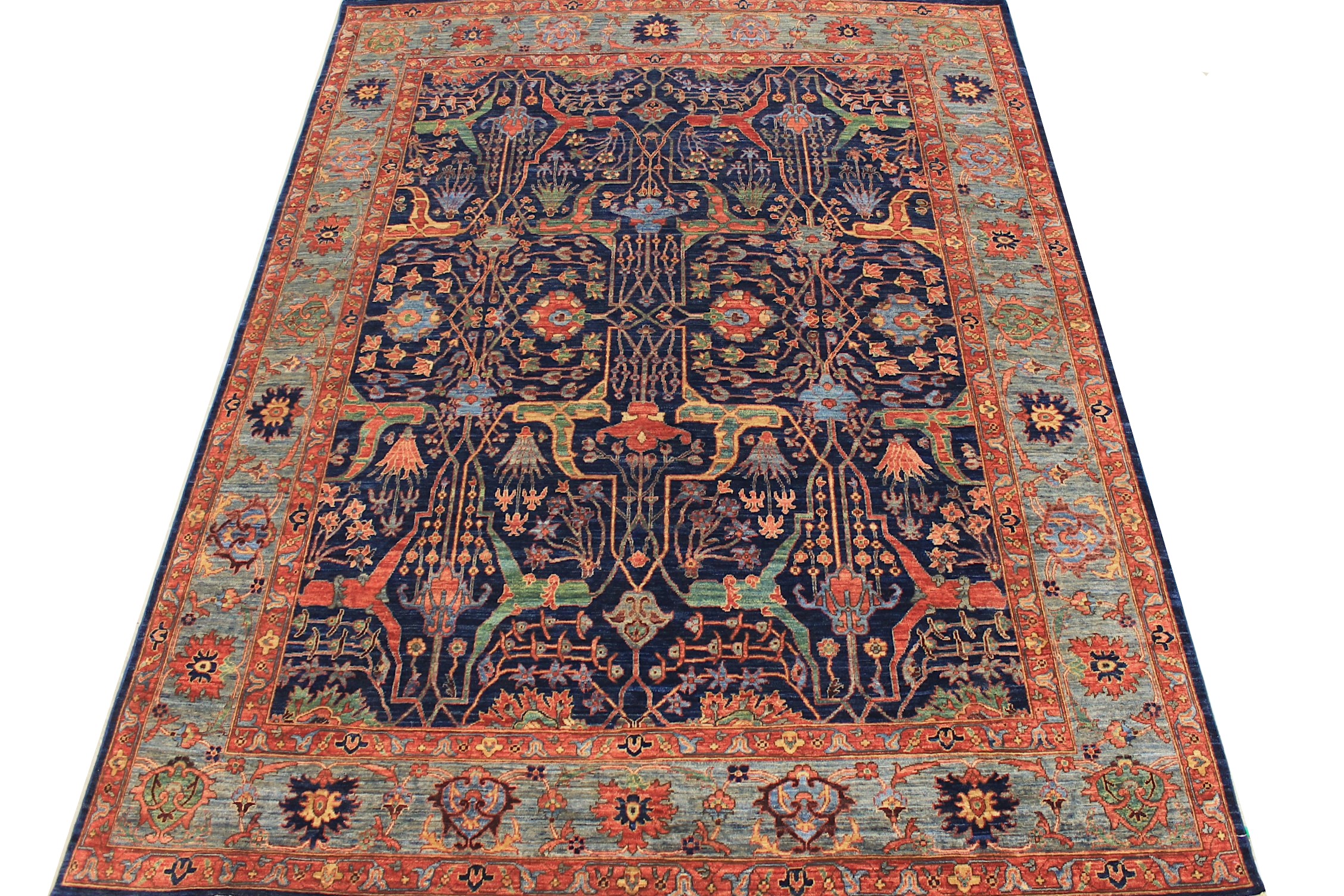 Traditional & Oriental Rugs Aryana 028842 Medium Blue - Navy & Aqua - Lt. Green Hand Knotted Rug