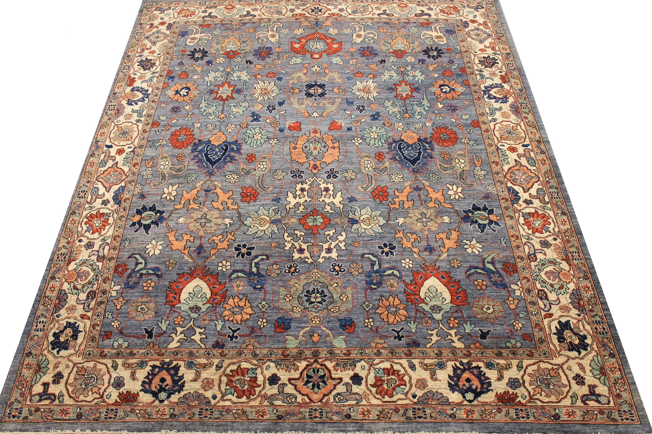 Antique Style Rugs Aryana 027829 Medium Blue - Navy & Ivory - Beige Hand Knotted Rug