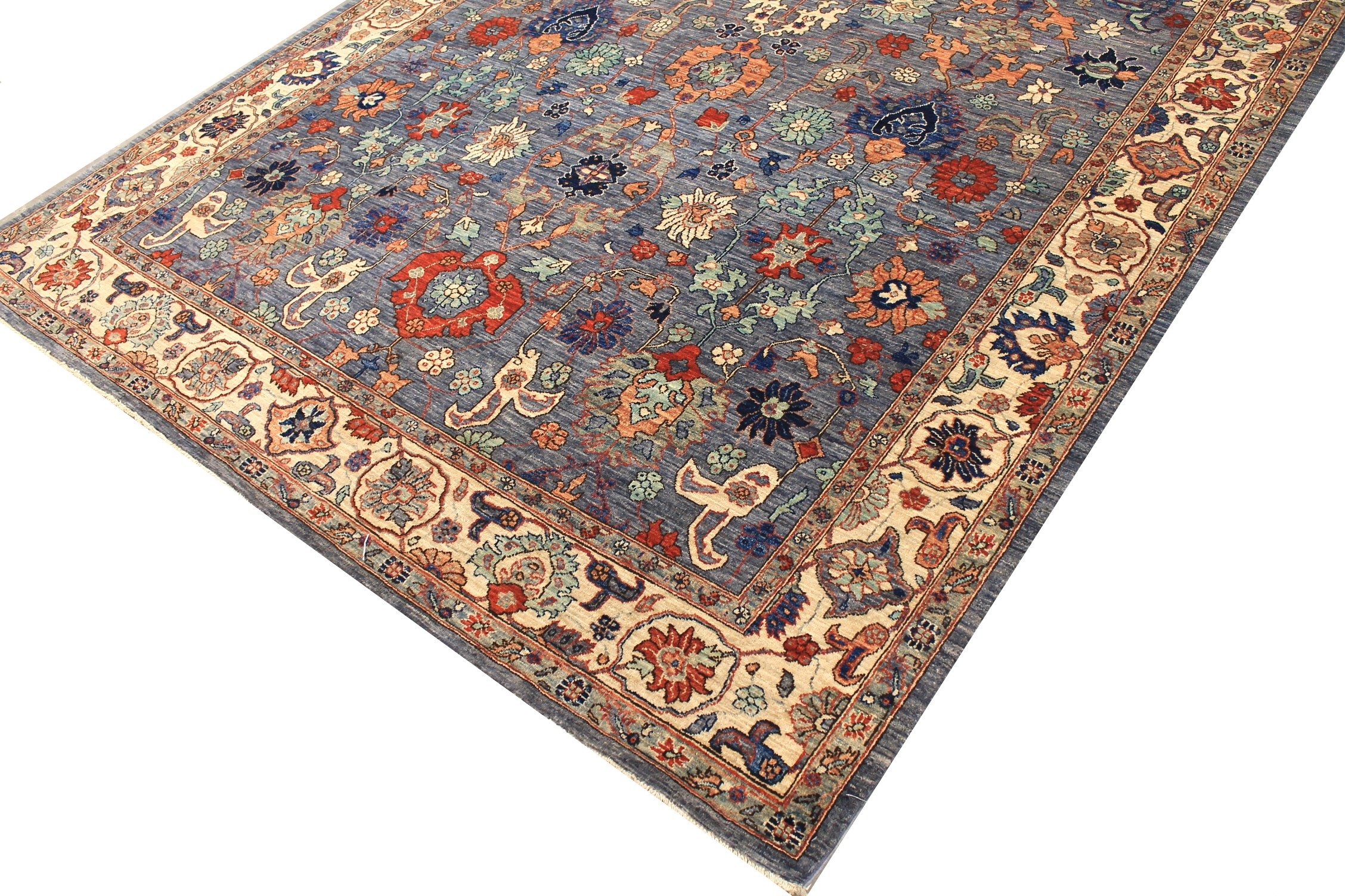 Antique Style Rugs Aryana 027829 Medium Blue - Navy & Ivory - Beige Hand Knotted Rug