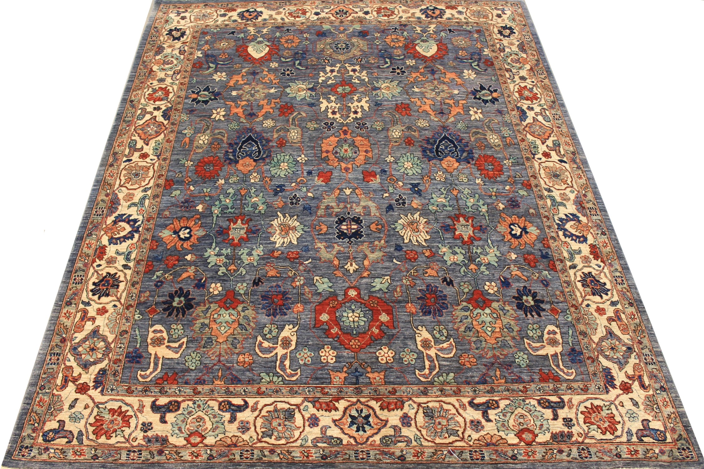 Antique Style Rugs Aryana 027829 Medium Blue - Navy & Ivory - Beige Hand Knotted Rug