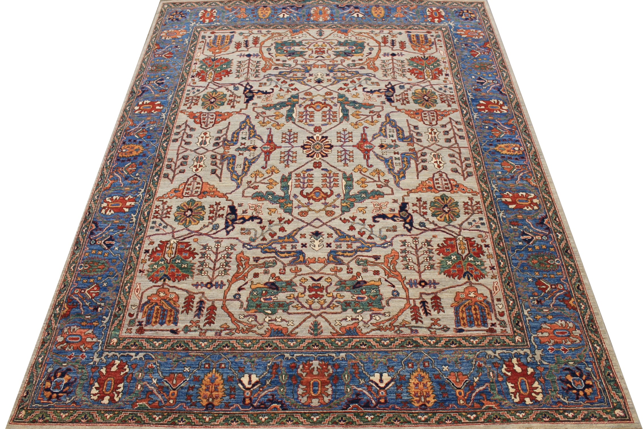 Antique Style Rugs Aryana 027817 Ivory - Beige & Medium Blue - Navy Hand Knotted Rug