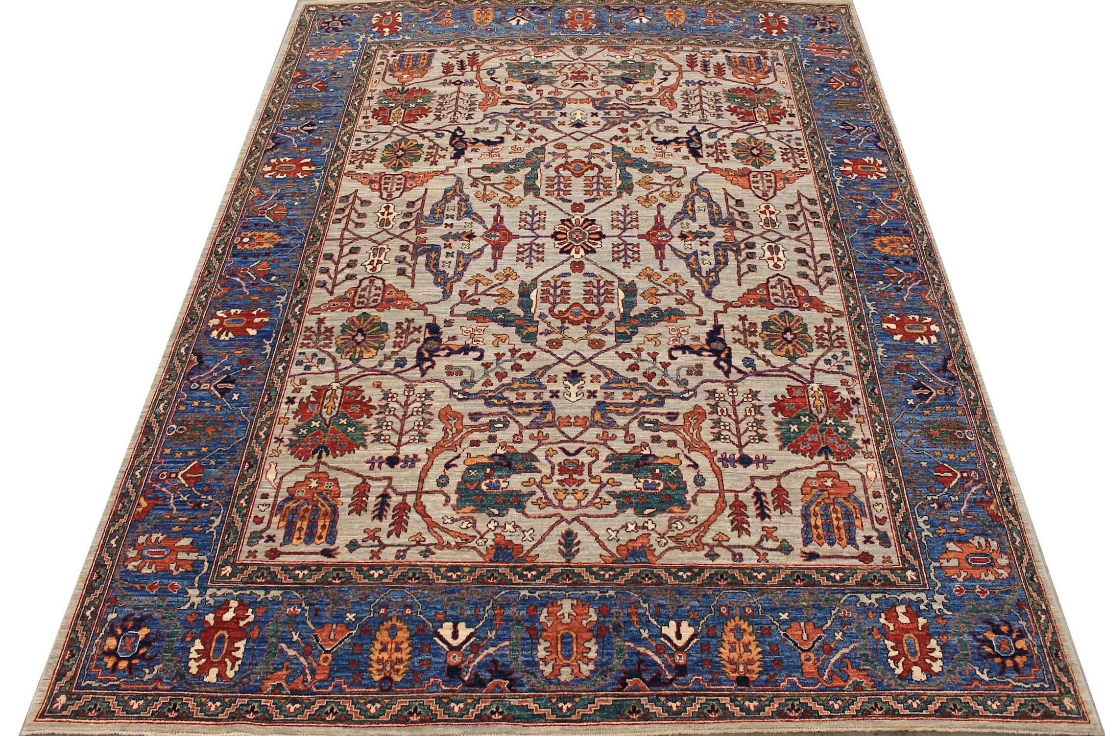 Antique Style Rugs Aryana 027817 Ivory - Beige & Medium Blue - Navy Hand Knotted Rug