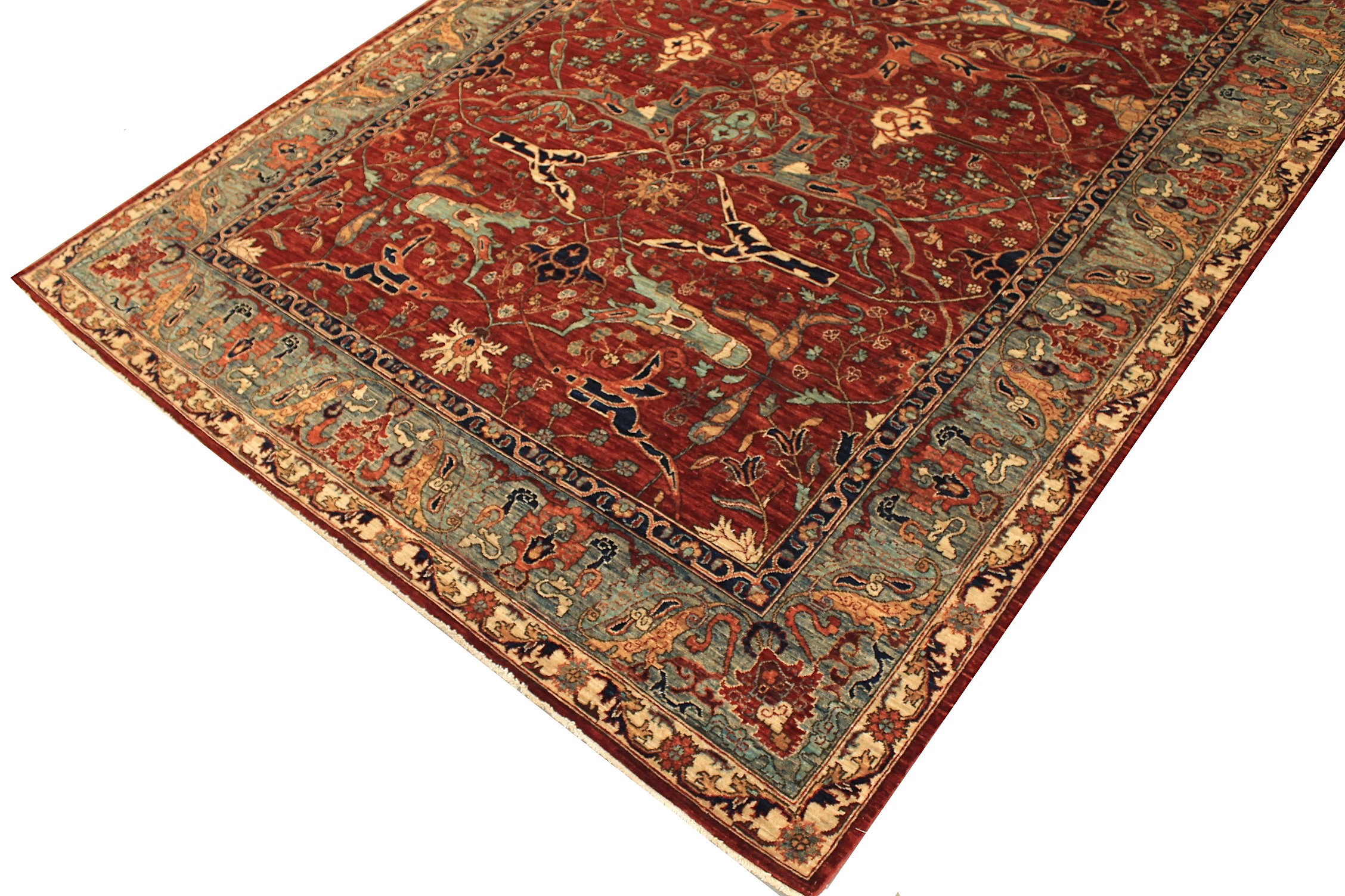 Antique Style Rugs Aryana 027261 Red - Burgundy & Green Hand Knotted Rug