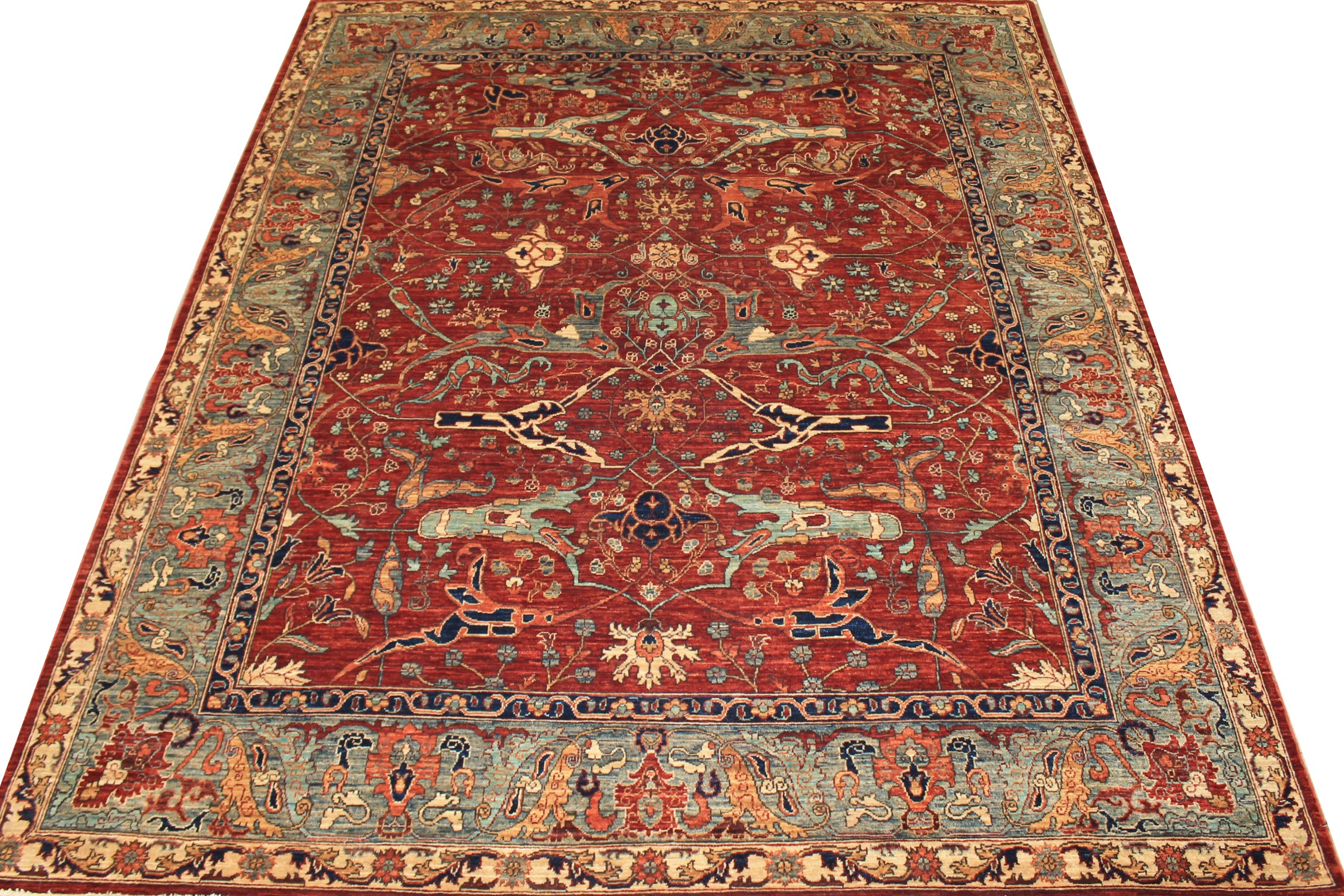 Antique Style Rugs Aryana 027261 Red - Burgundy & Green Hand Knotted Rug