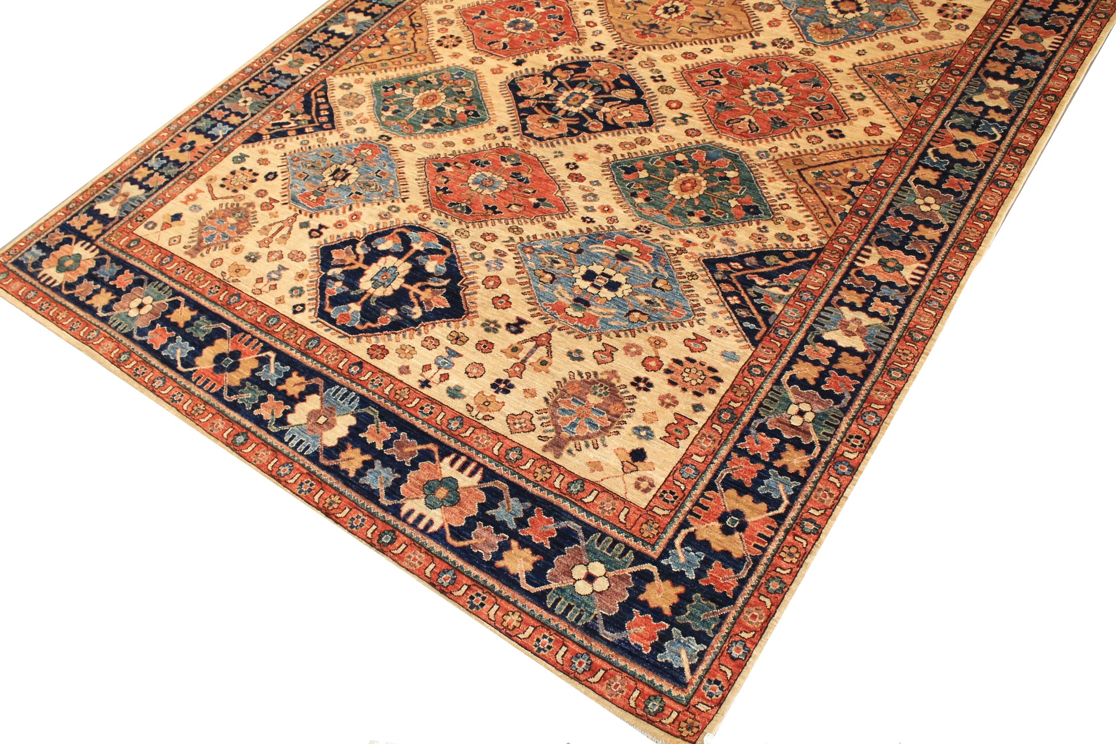 Traditional & Oriental Rugs Aryana 027258 Ivory - Beige & Medium Blue - Navy Hand Knotted Rug