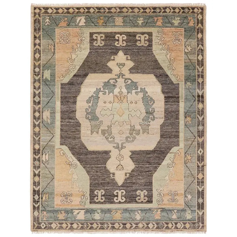 Traditional & Oriental Rugs Reza REZ04 Lt. Brown - Chocolate & Lt. Blue - Blue Hand Knotted Rug