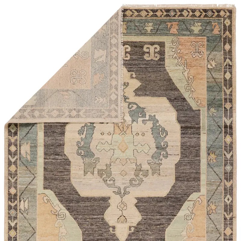 Traditional & Oriental Rugs Reza REZ04 Lt. Brown - Chocolate & Lt. Blue - Blue Hand Knotted Rug