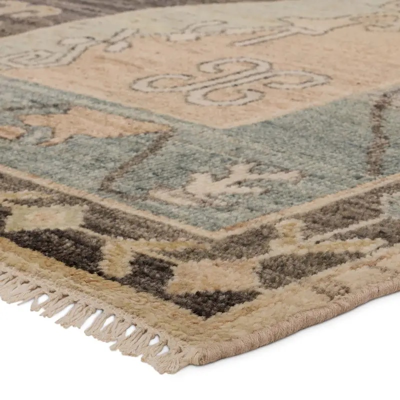 Traditional & Oriental Rugs Reza REZ04 Lt. Brown - Chocolate & Lt. Blue - Blue Hand Knotted Rug