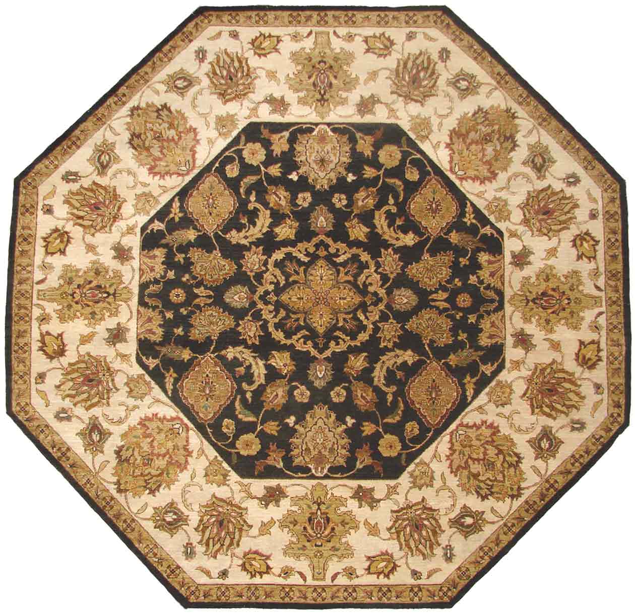 Round, Octagon & Square Rugs SULTAN 19085 Black - Charcoal & Ivory - Beige Hand Knotted Rug