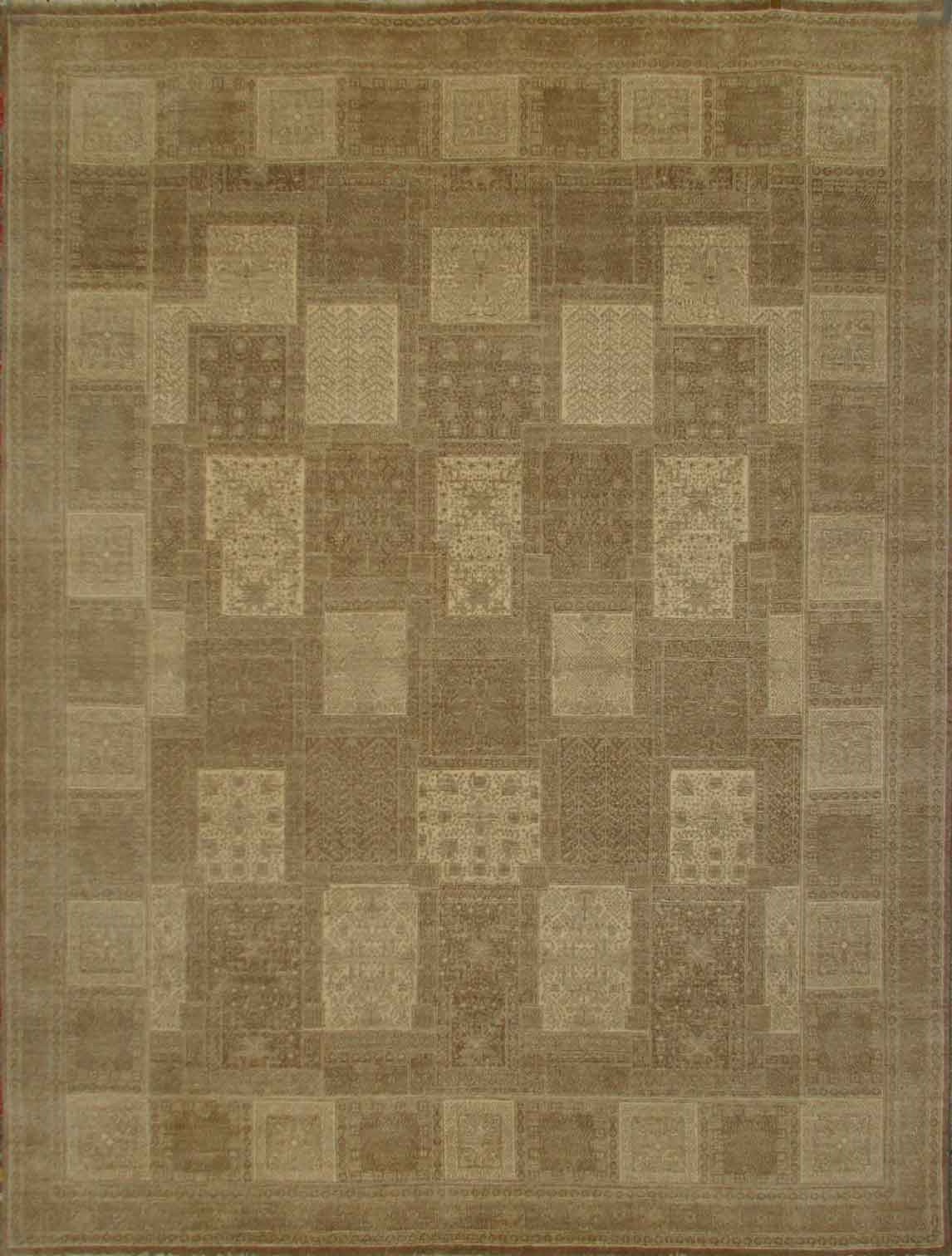 Casual & Solid Rugs Casual Squares 11459 Lt. Brown - Chocolate & Ivory - Beige Hand Knotted Rug
